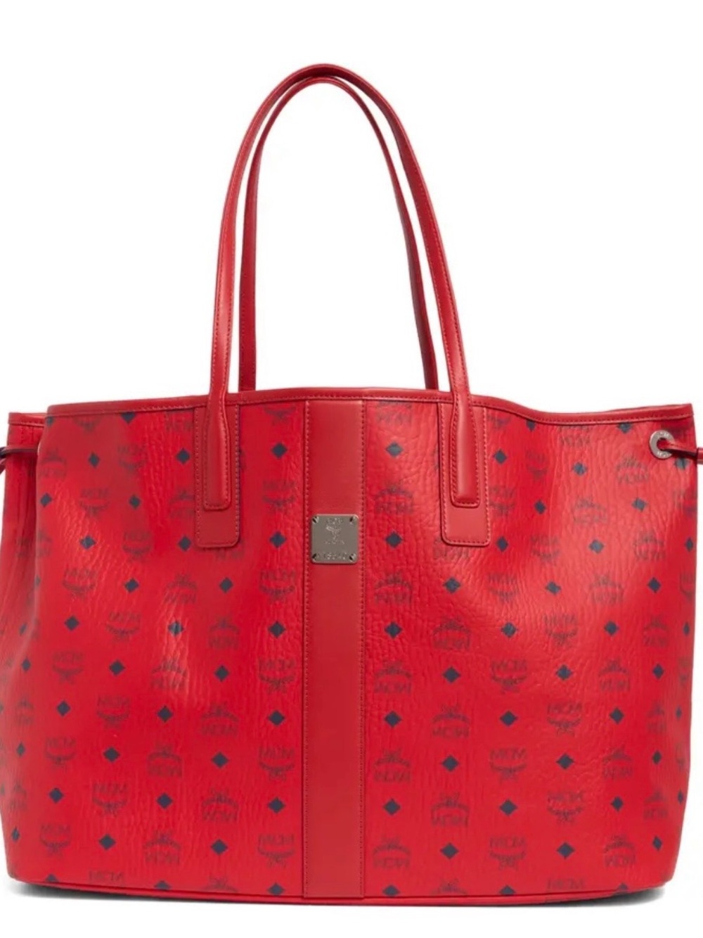 MCM Red Logo-Print Leather Tote